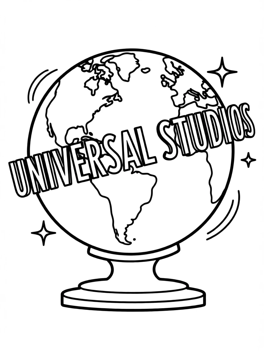 A simplified drawing of a universal studios globe for coloring.
