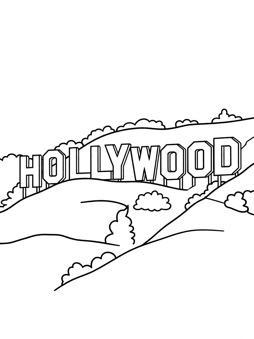 A drawing of a simplified Hollywood sign for coloring.