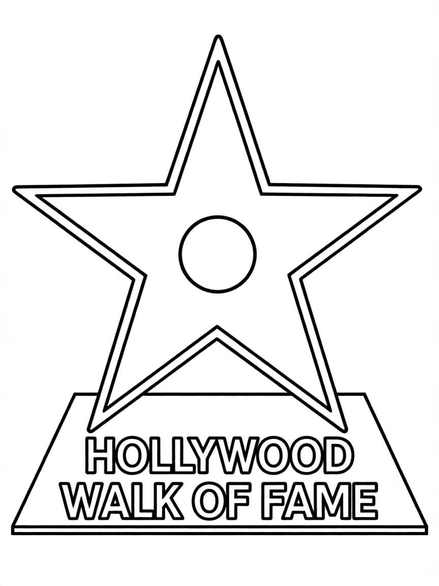 A simple outline of a star on the Hollywood Walk of Fame for coloring.