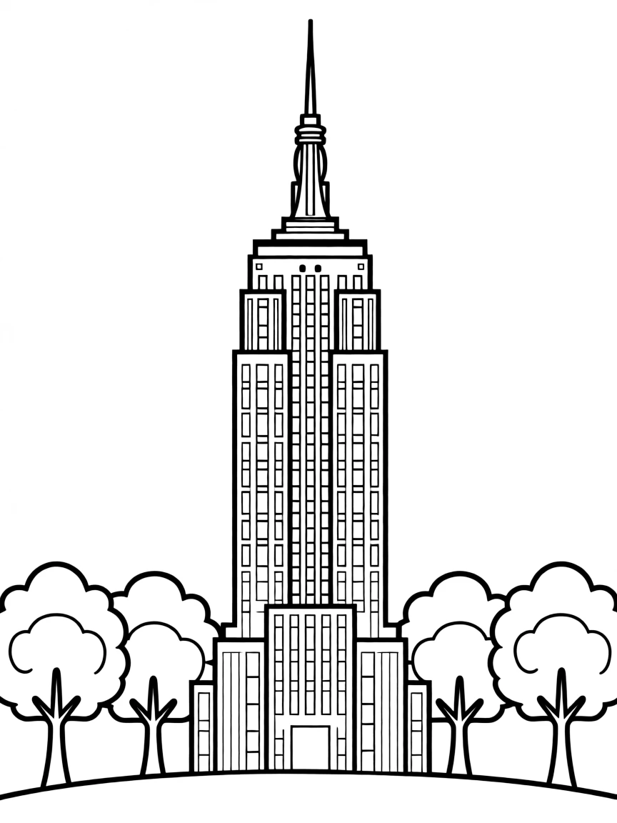 A simplified drawing of the Empire State Building for coloring.