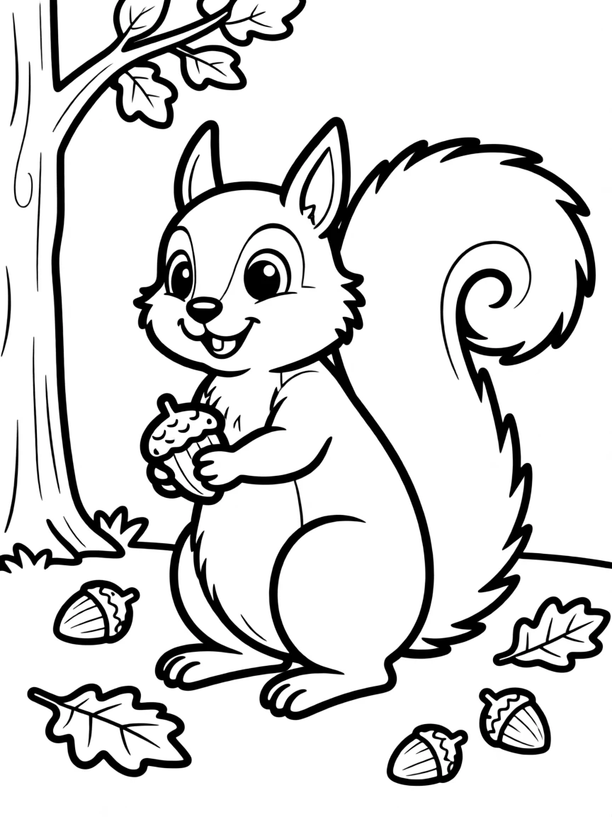 A cute drawing of a Central Park squirrel for coloring.