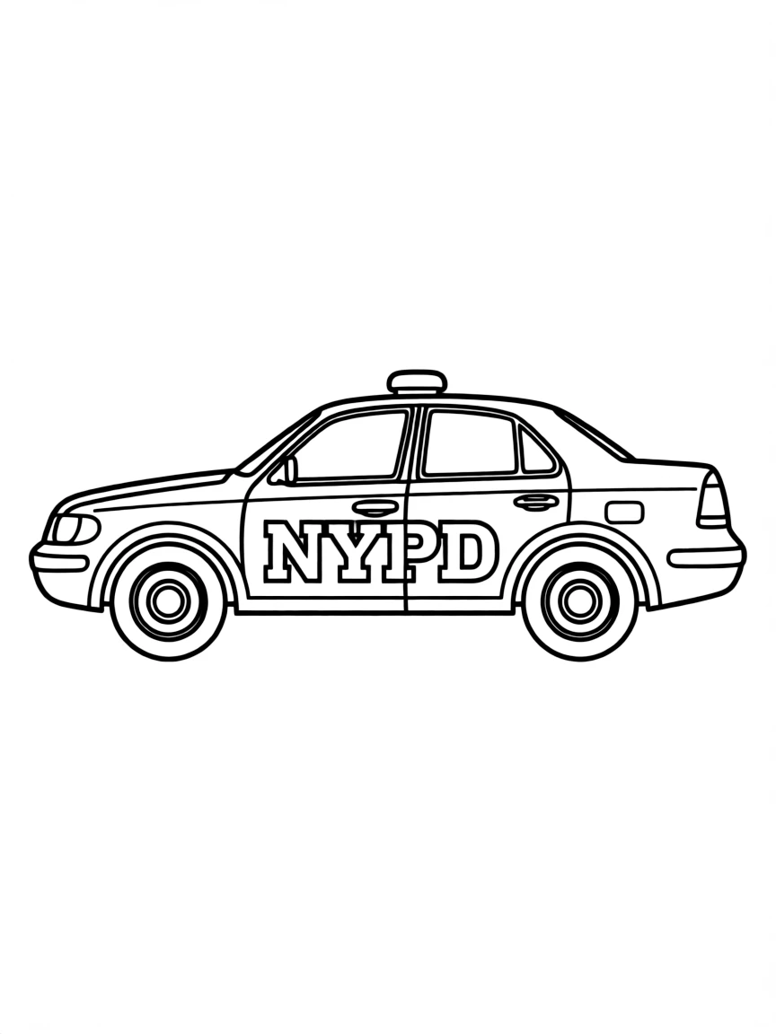 A simple outline of a New York City police car for coloring.
