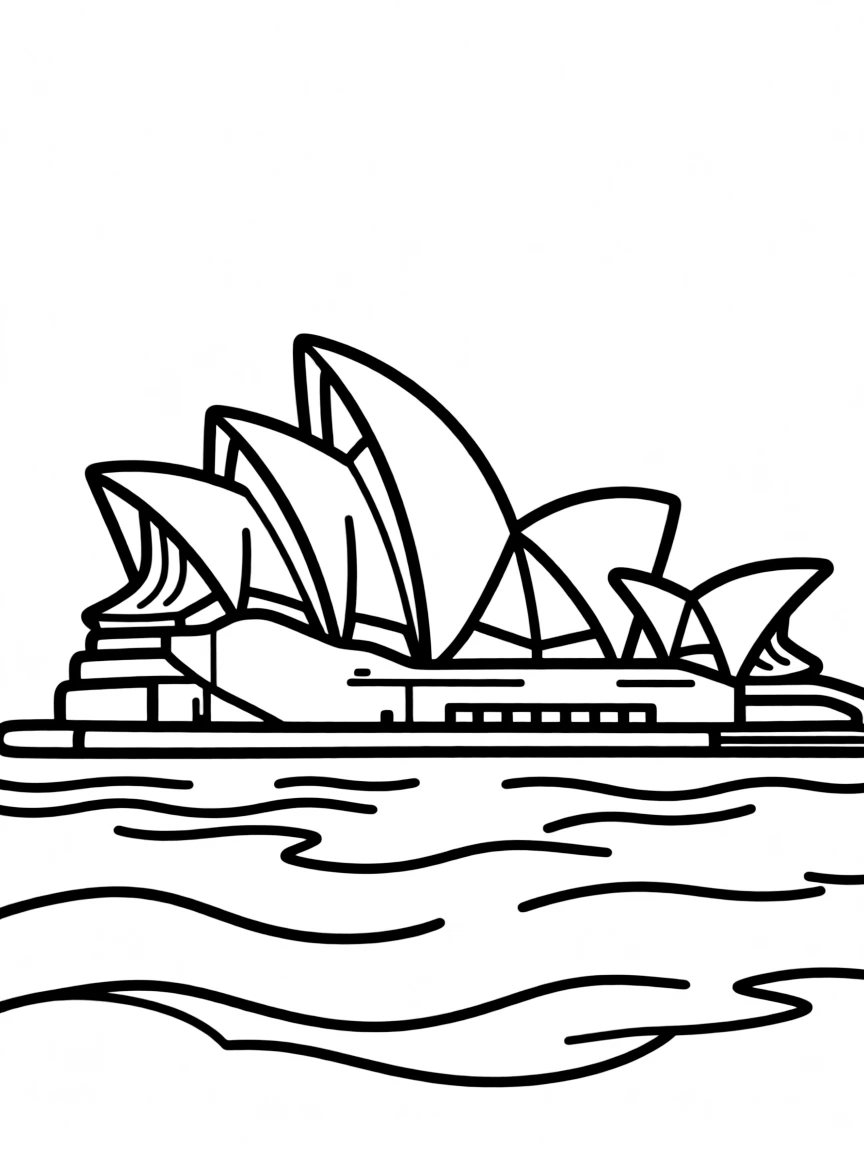 A simple outline of the Sydney Opera House for coloring.