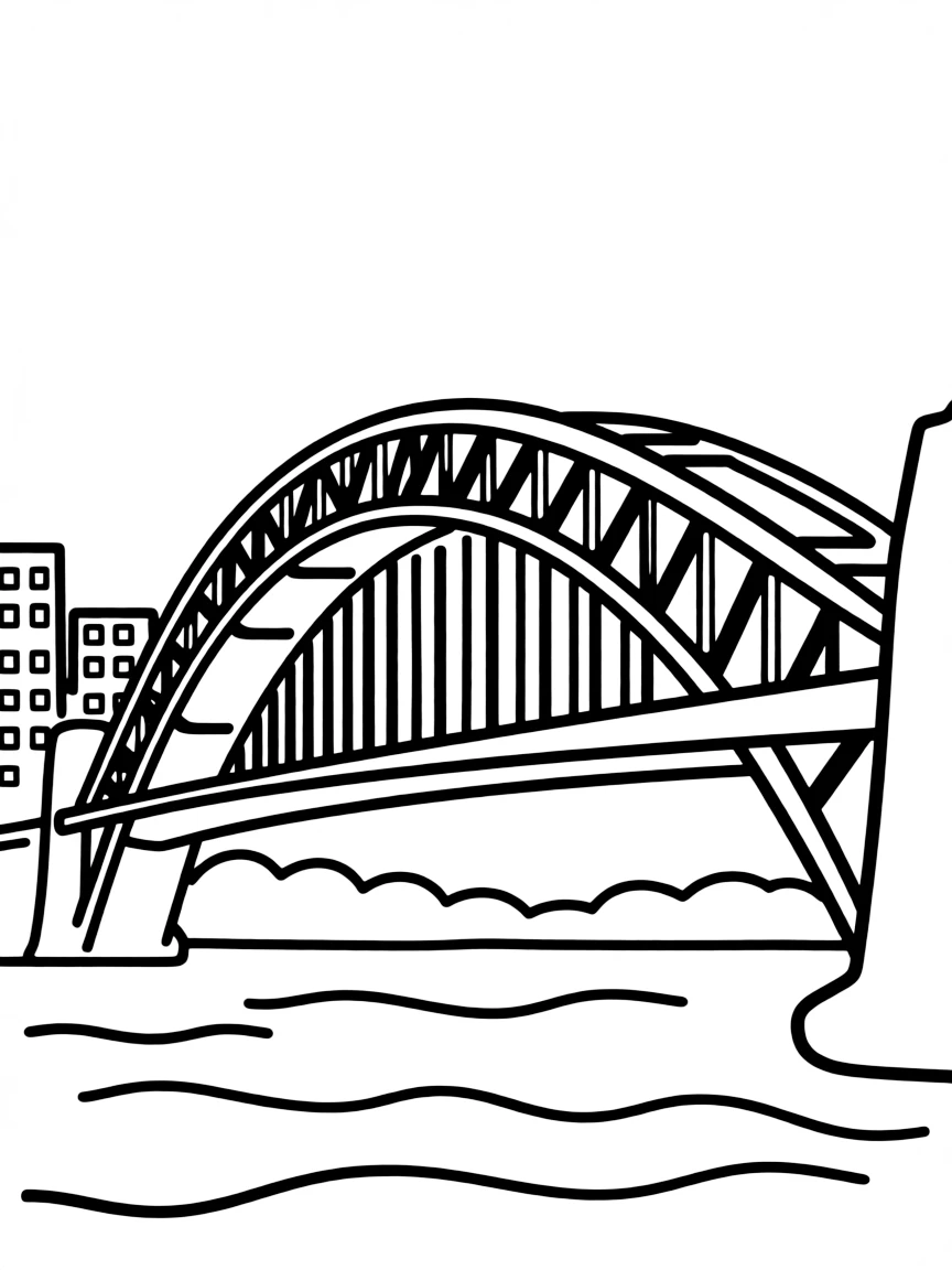 A simplified drawing of the Sydney Harbour Bridge for coloring.