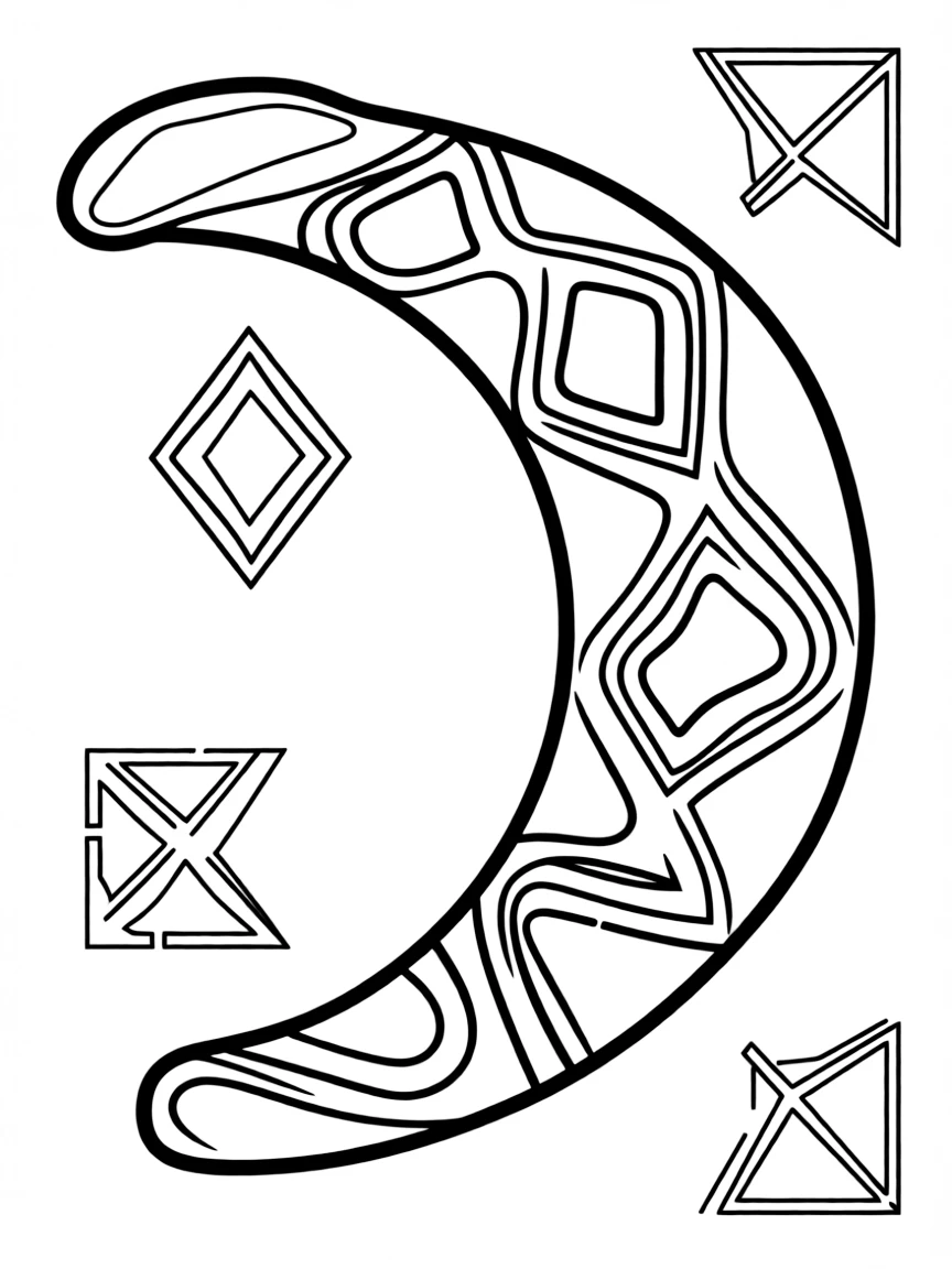 A simple outline of a boomeranging aboriginal symbol for coloring.