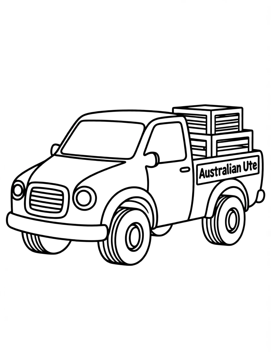 A cute drawing of an Australian "ute" (pickup truck) for coloring.