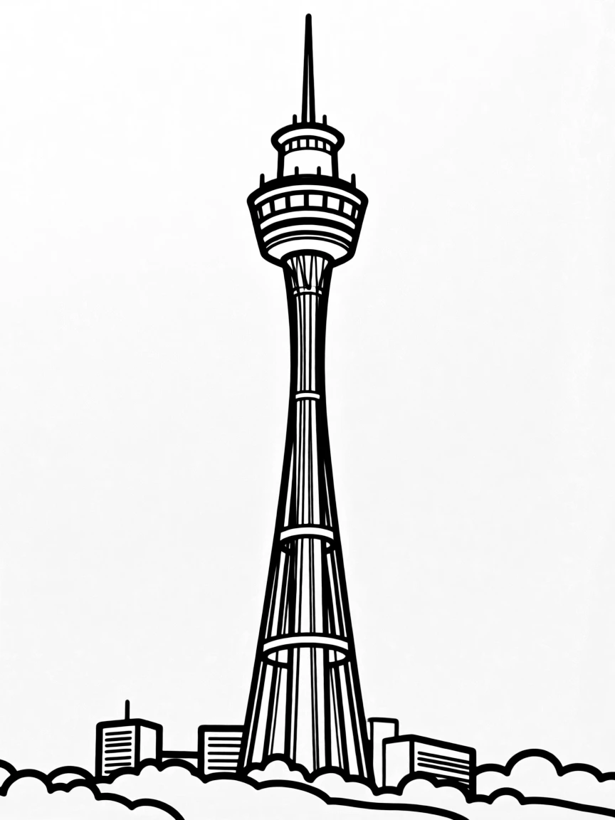 A simple outline of the Sydney Tower Eye for coloring.