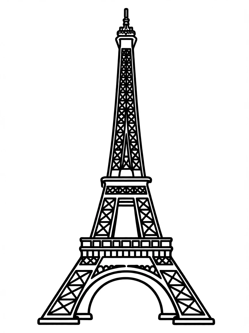 A simple outline of the Eiffel Tower in Paris.