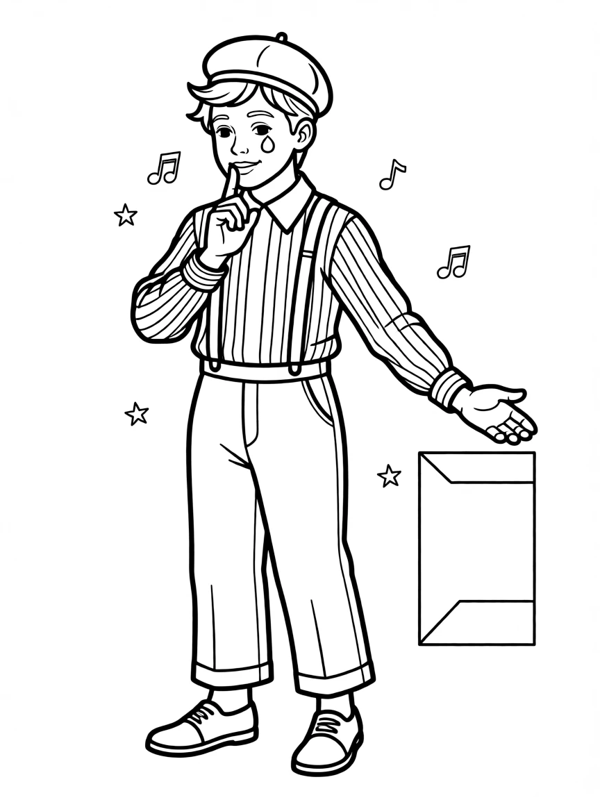 A cute drawing of a French mime for coloring.