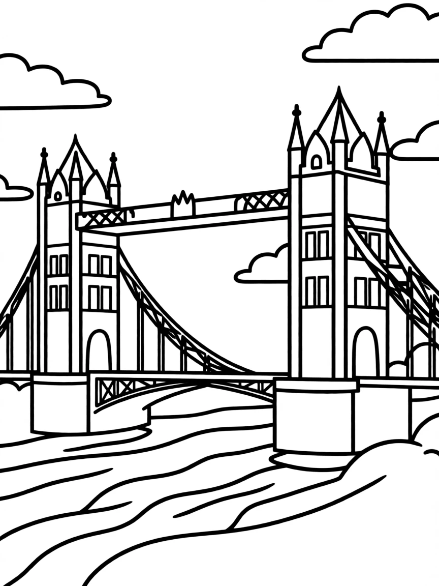 A simplified drawing of the Tower Bridge for coloring.