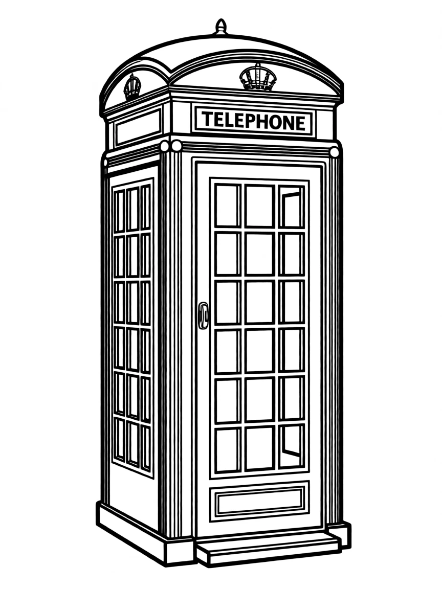 A simple outline of a red telephone booth in London for coloring.