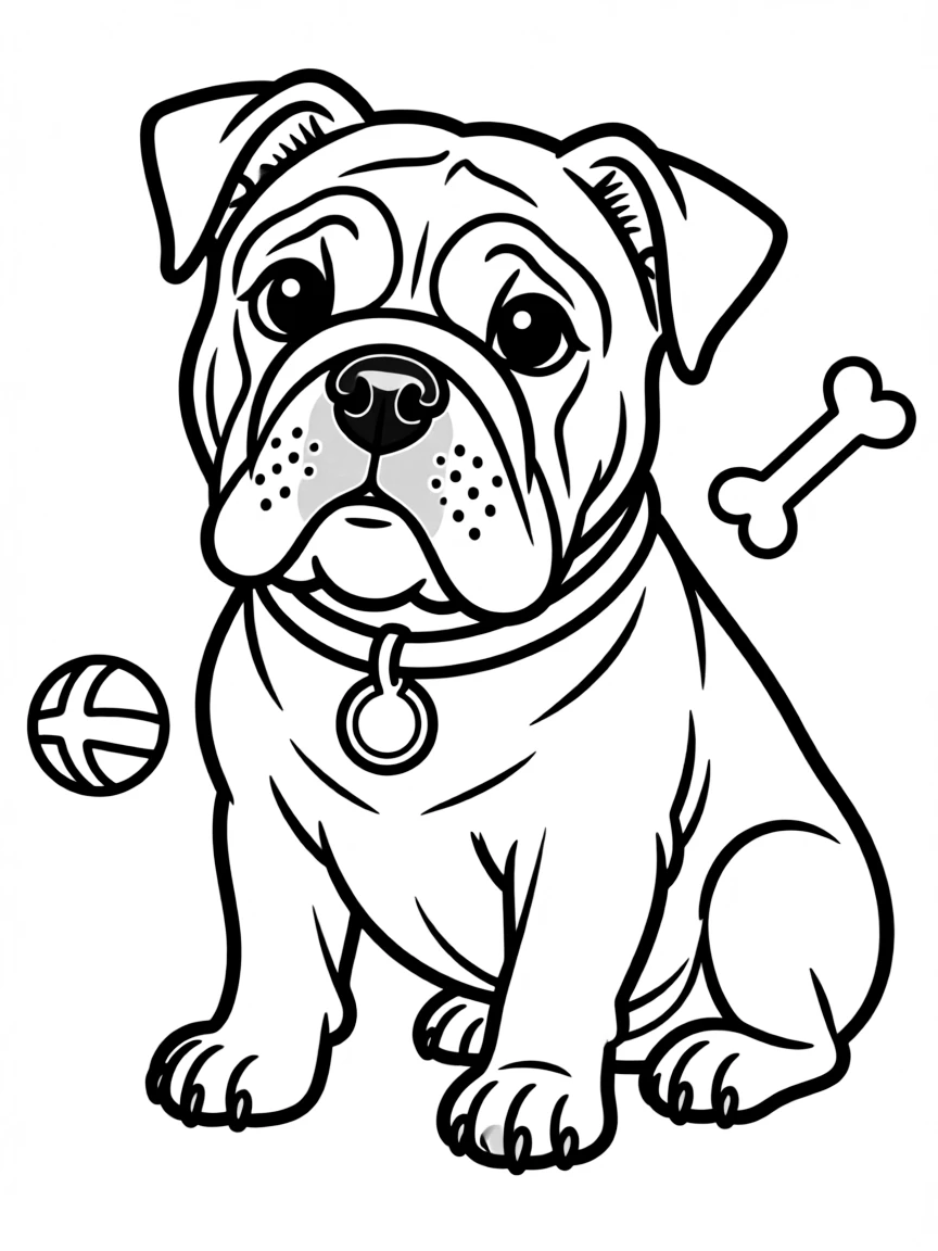 A cute drawing of a British bulldog for coloring.