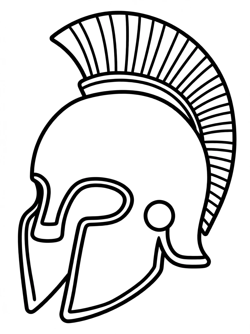 A simple outline of a gladiator helmet for coloring.