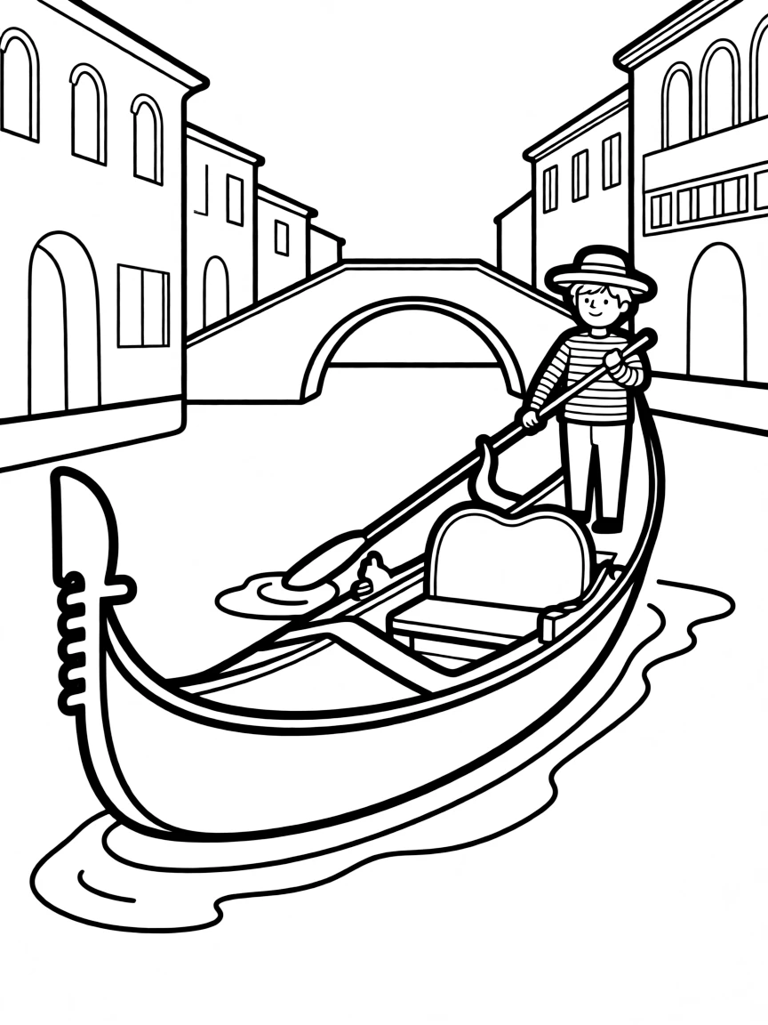 A drawing of a simplified gondola in Venice for coloring.