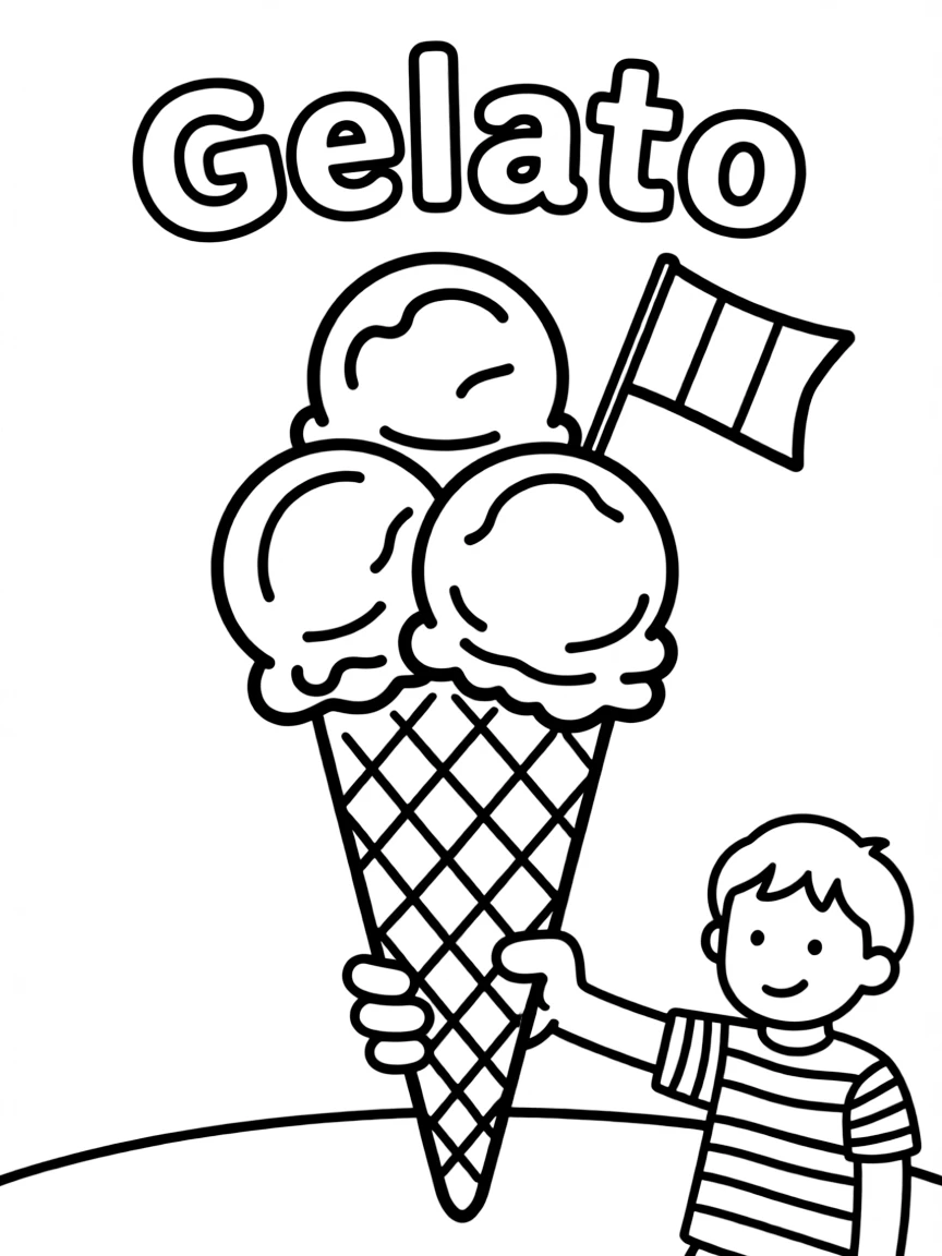 A simplified drawing of a gelato cone in Italy for coloring.