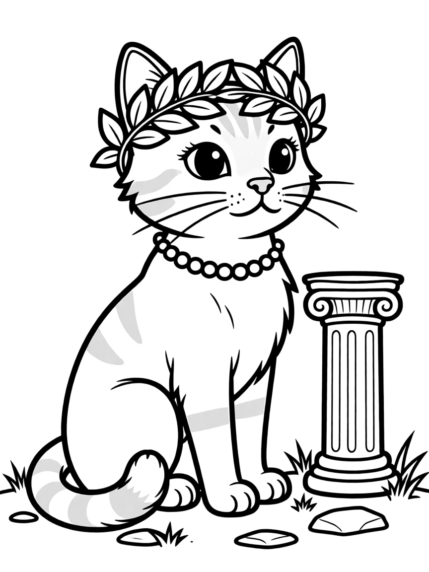 A cute drawing of a Roman cat for coloring.