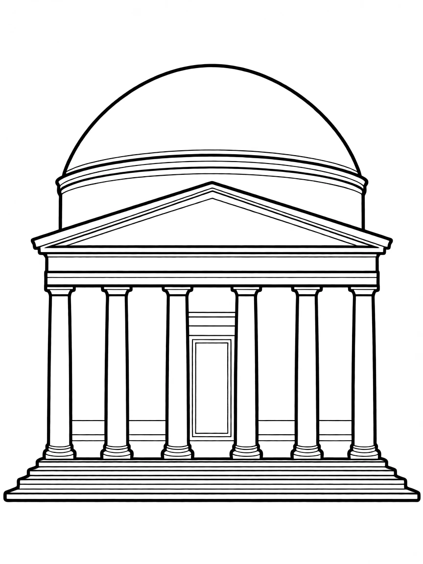 A simple outline of the Pantheon in Rome for coloring.