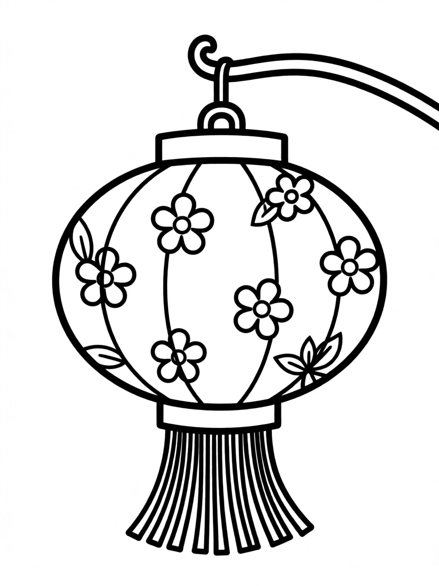 A cute drawing of a traditional Chinese lantern for coloring.