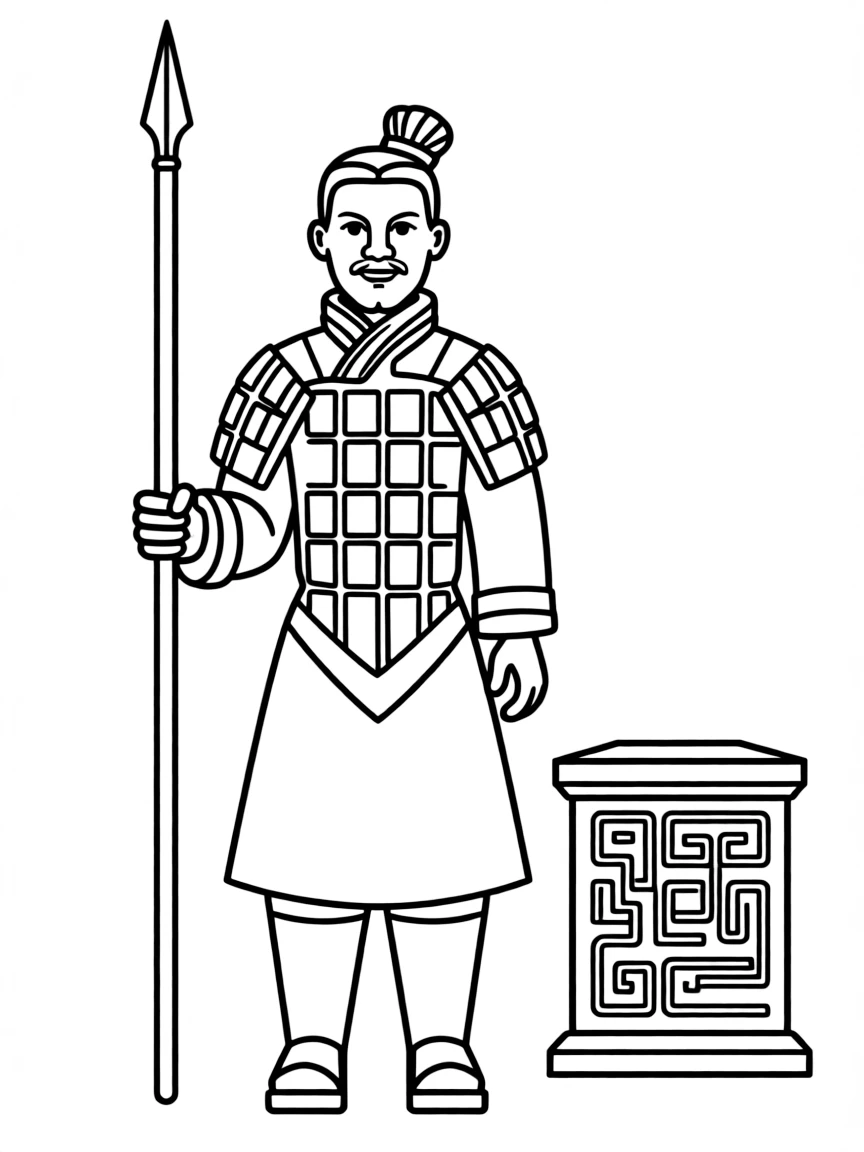 A drawing of a simplified Terracotta Army soldier for coloring.
