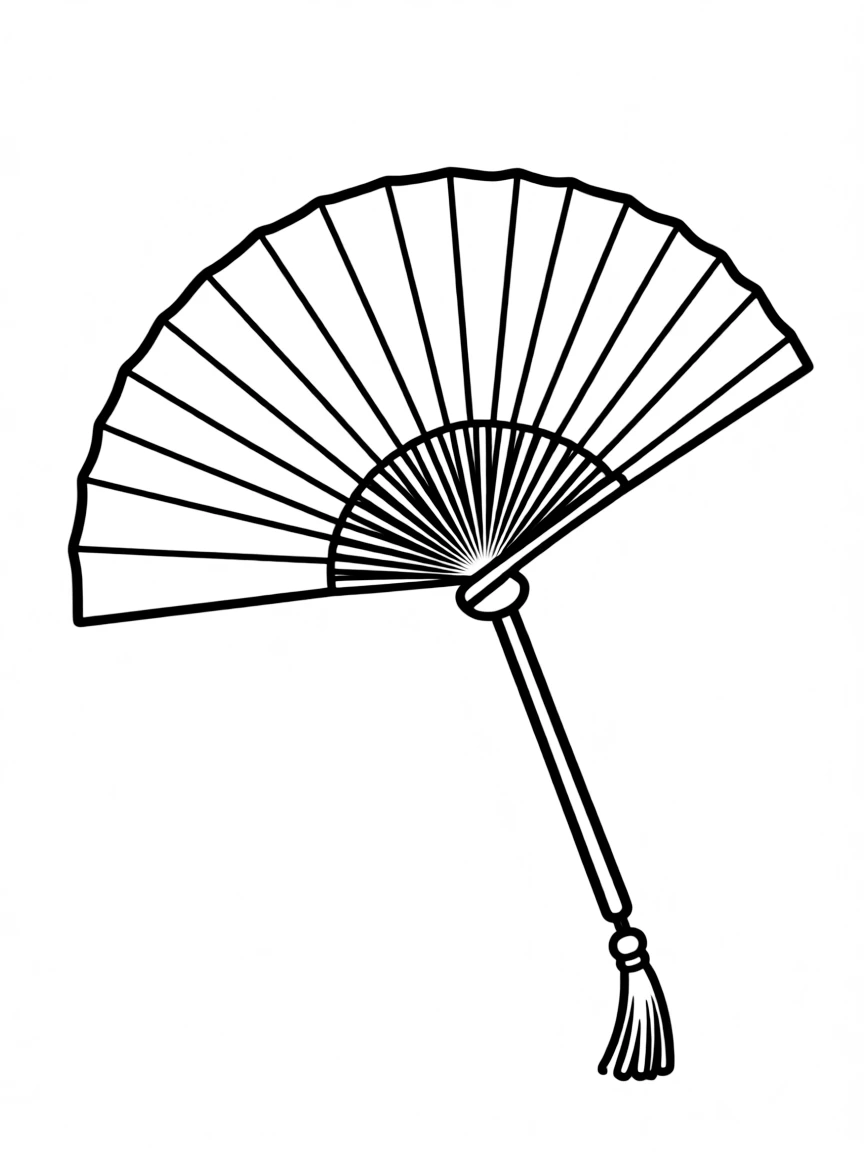 A simplified drawing of a Chinese fan for coloring.