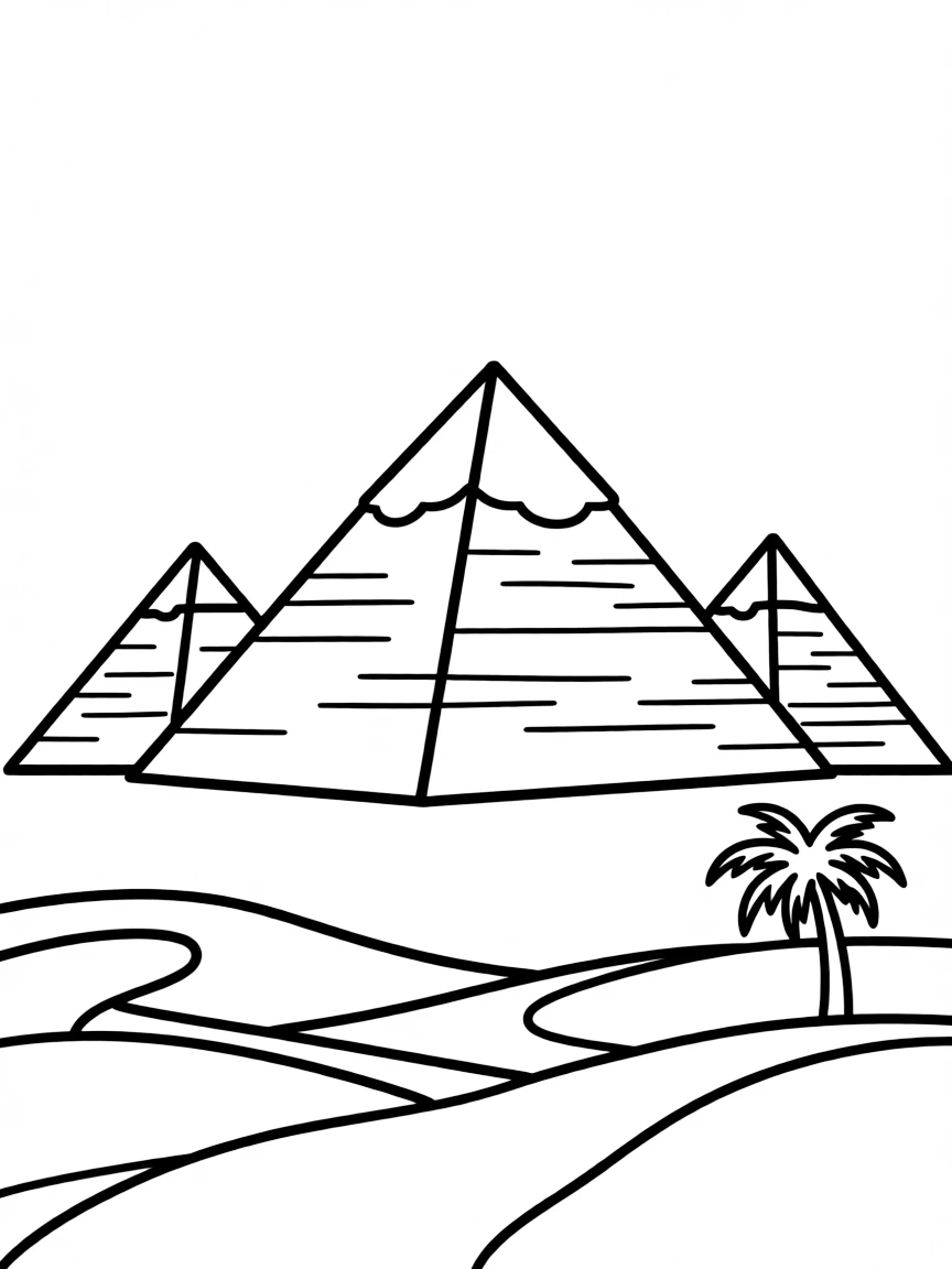 A simple outline of the Pyramids of Giza in Egypt.
