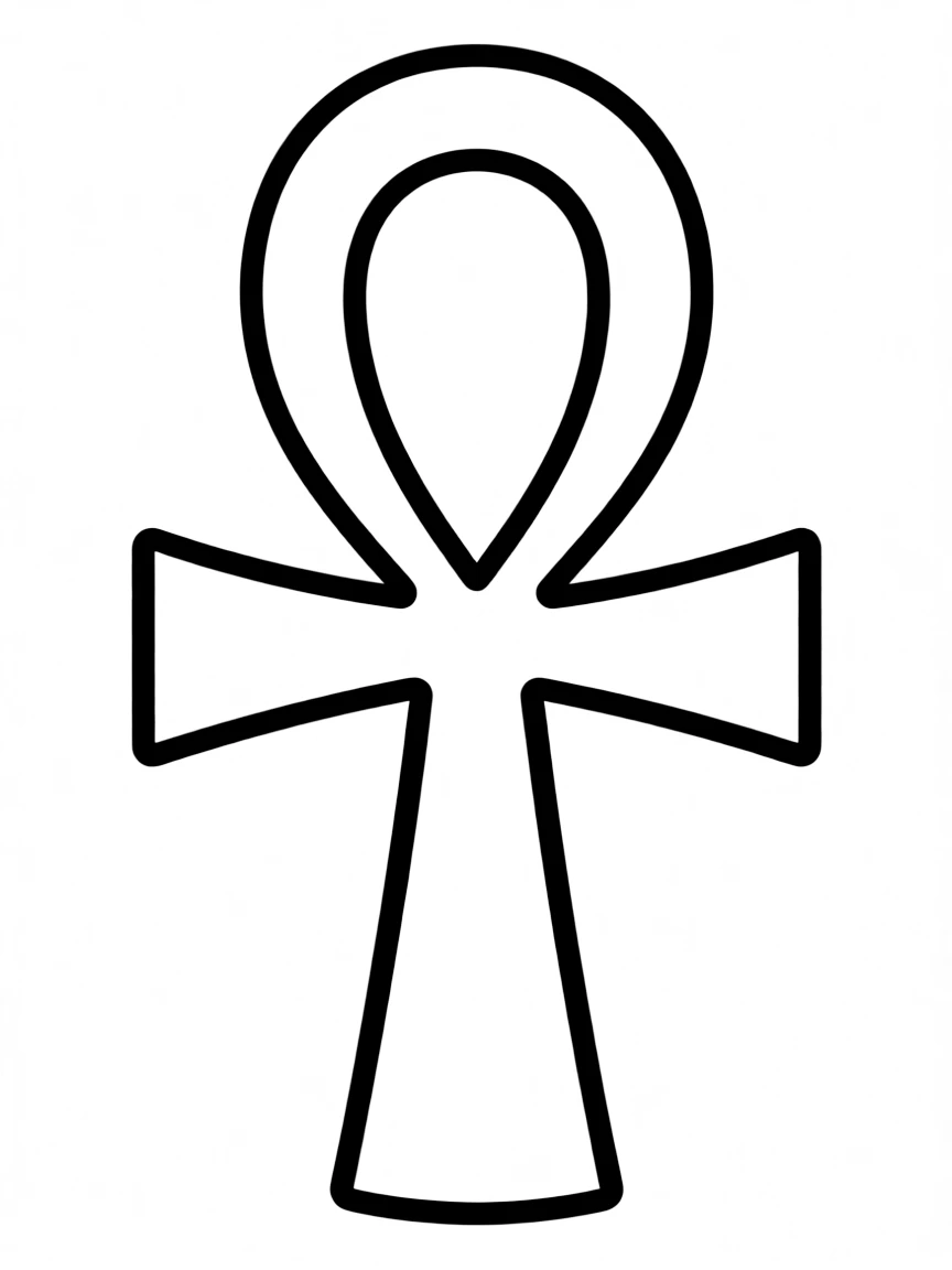 A simple outline of an ankh symbol for coloring.