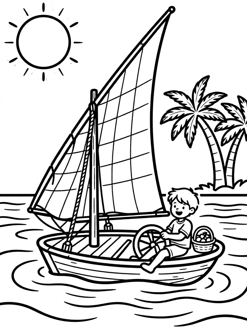 A cute drawing of a Nile River boat for coloring.