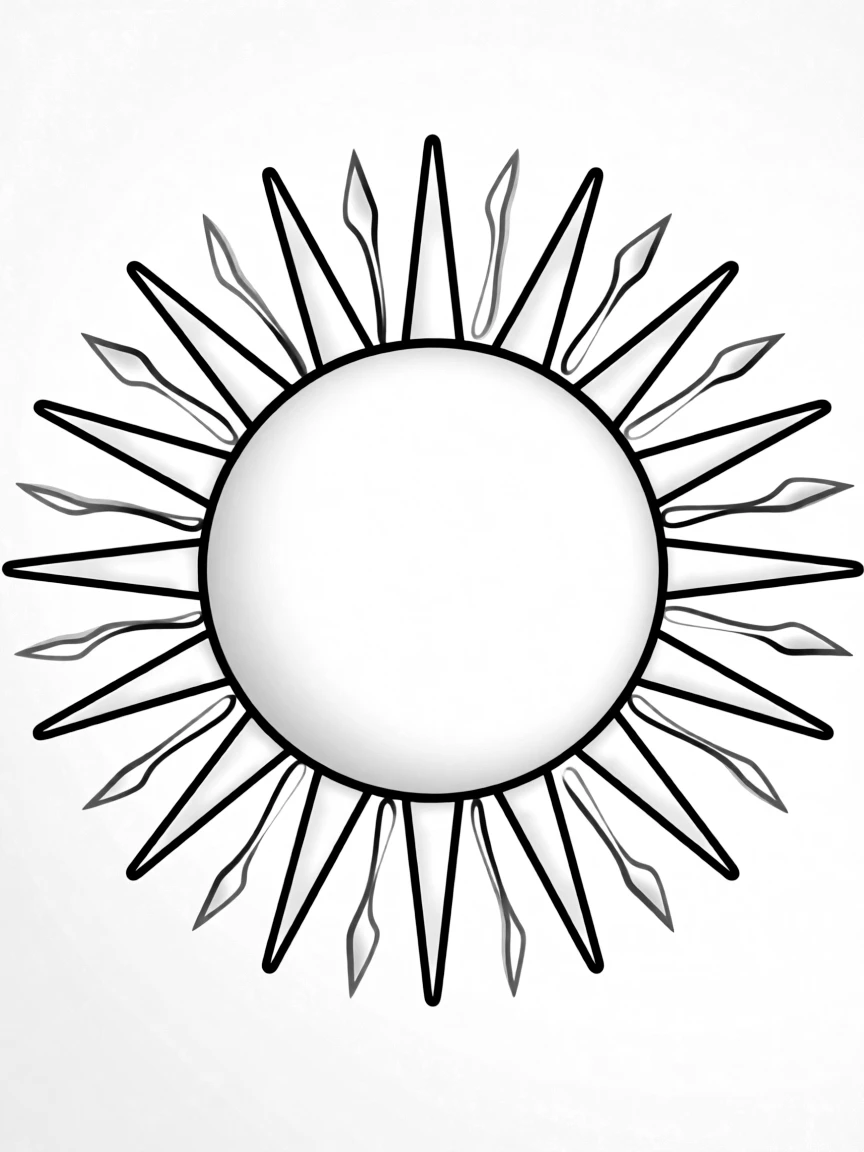 A simple outline of a desert sun for coloring.
