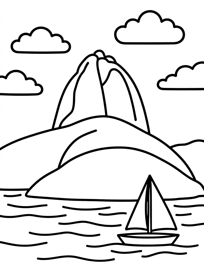 A simplified drawing of Sugarloaf Mountain for coloring.