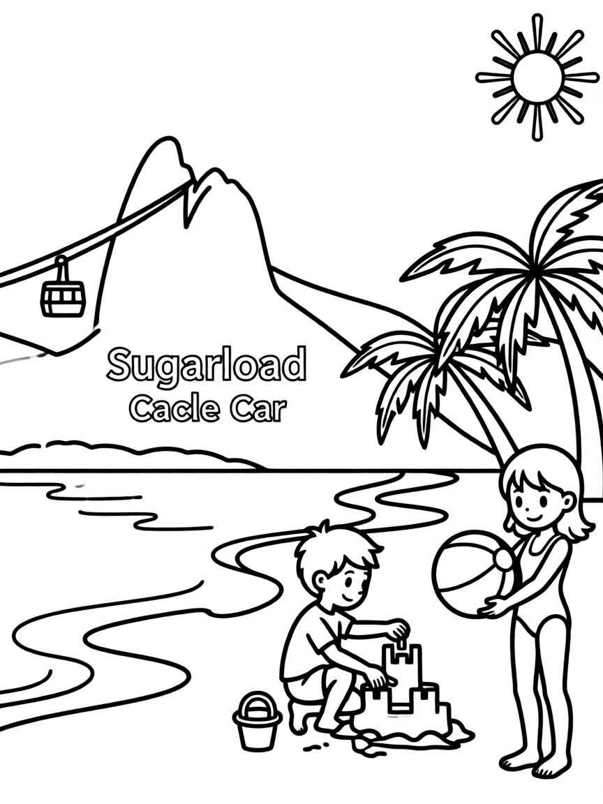 A simplified drawing of a beach scene in Rio for coloring.