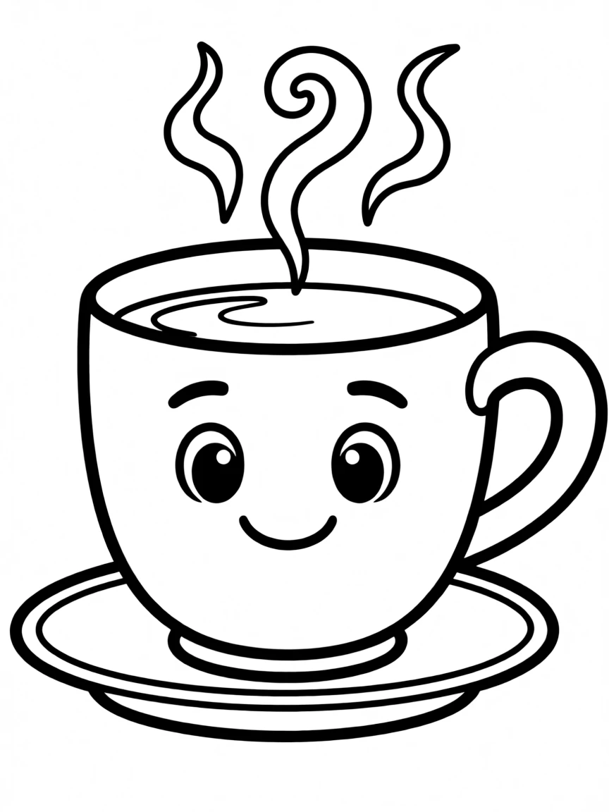 A cute drawing of a coffee cup for coloring.