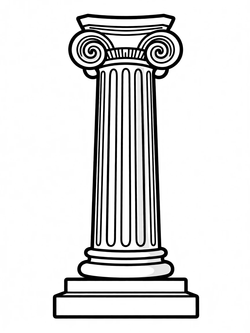 A cartoon-style drawing of an ancient Greek column for coloring.