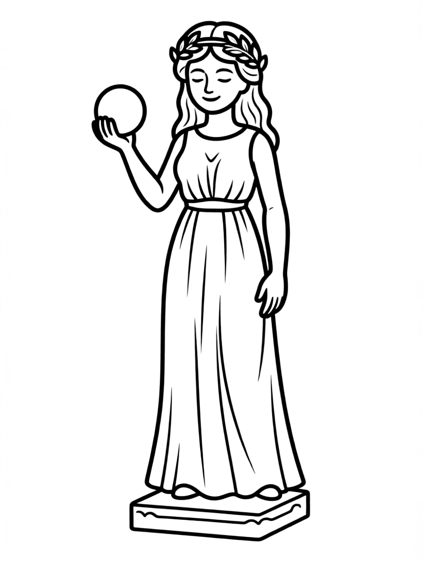 A simplified drawing of a Greek goddess statue for coloring.