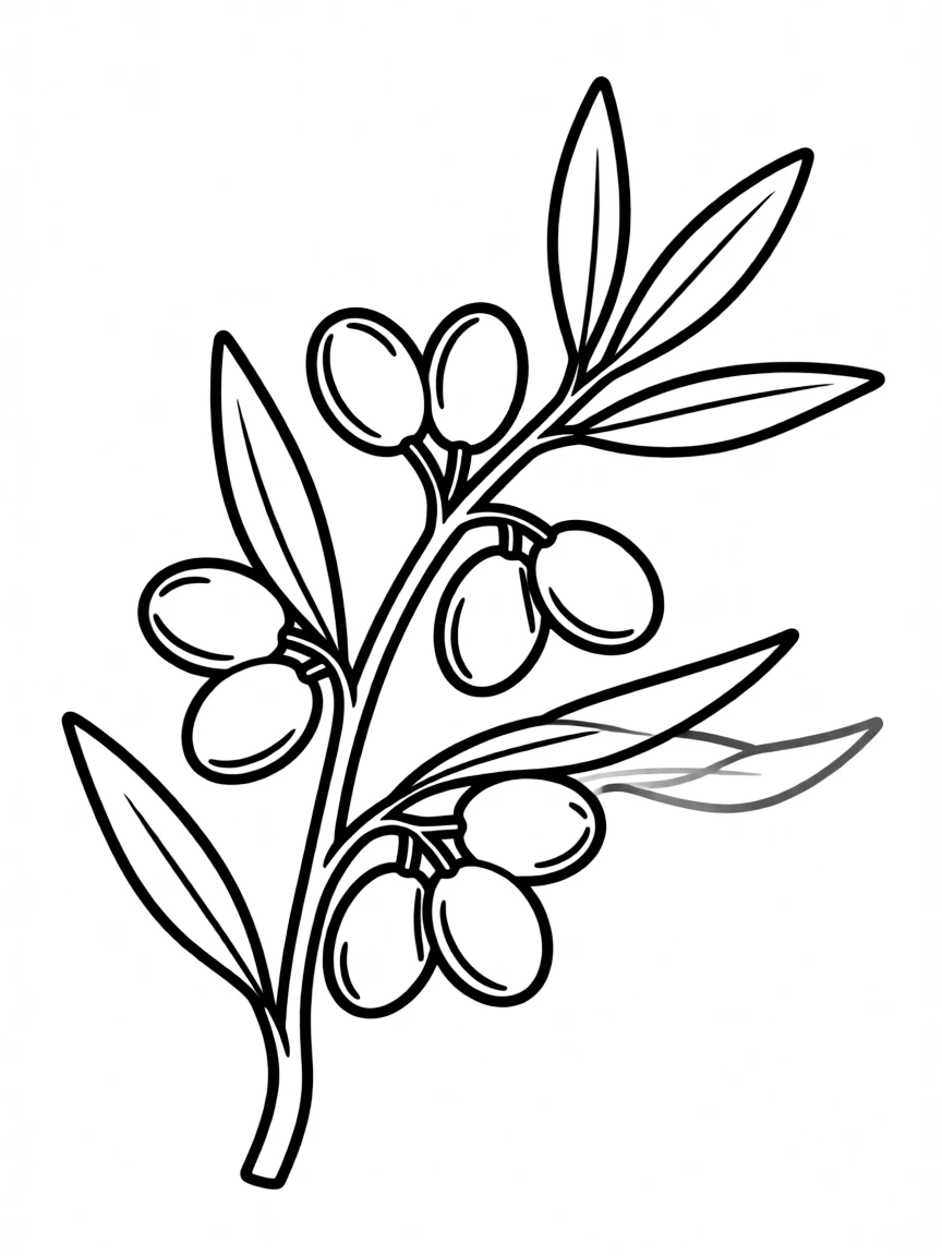 A cute drawing of an olive branch for coloring.