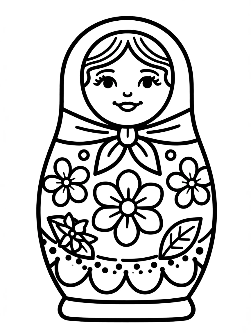A simplified drawing of a Matryoshka doll for coloring.