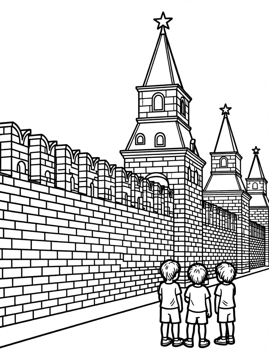 A drawing of a simplified Kremlin wall for coloring.