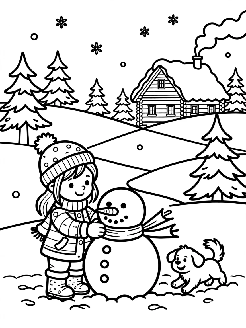A simplified drawing of a snowy landscape in Russia for coloring.