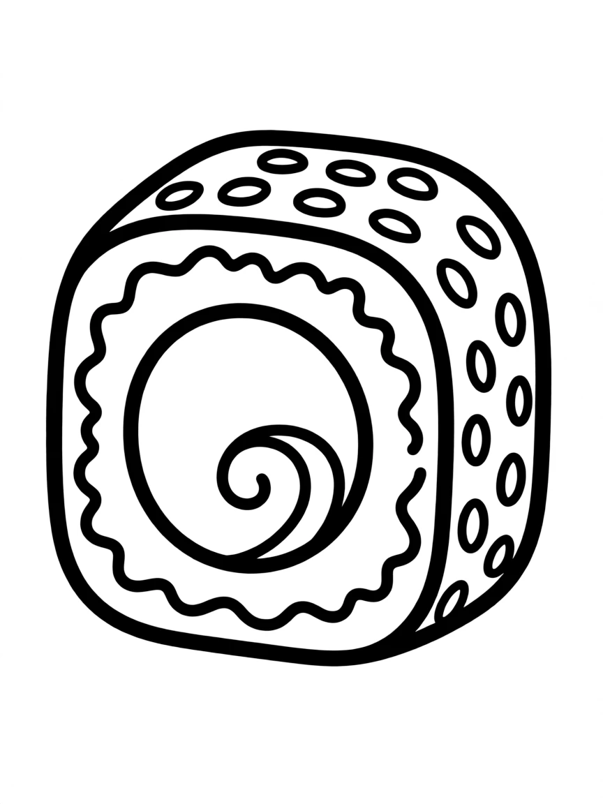 A simple outline of a sushi roll for coloring.