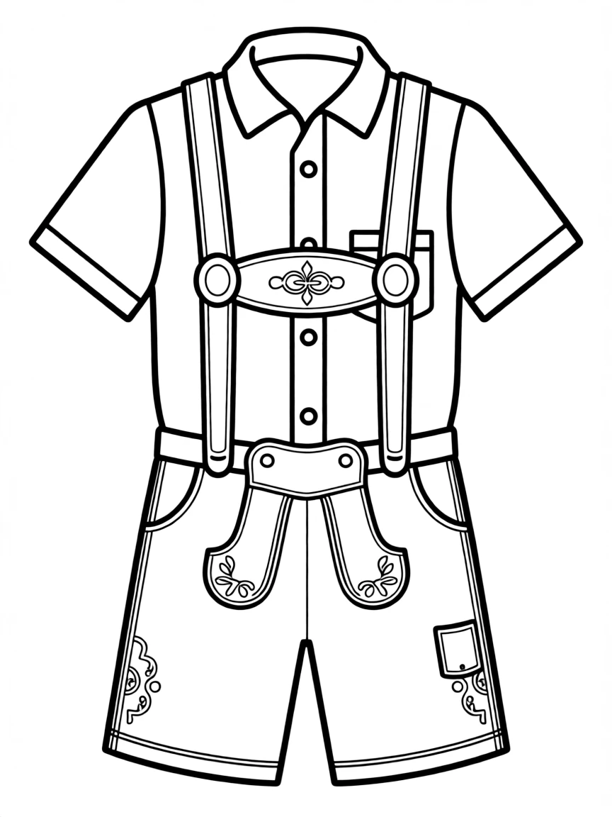 A simple outline of a traditional German lederhosen for coloring.