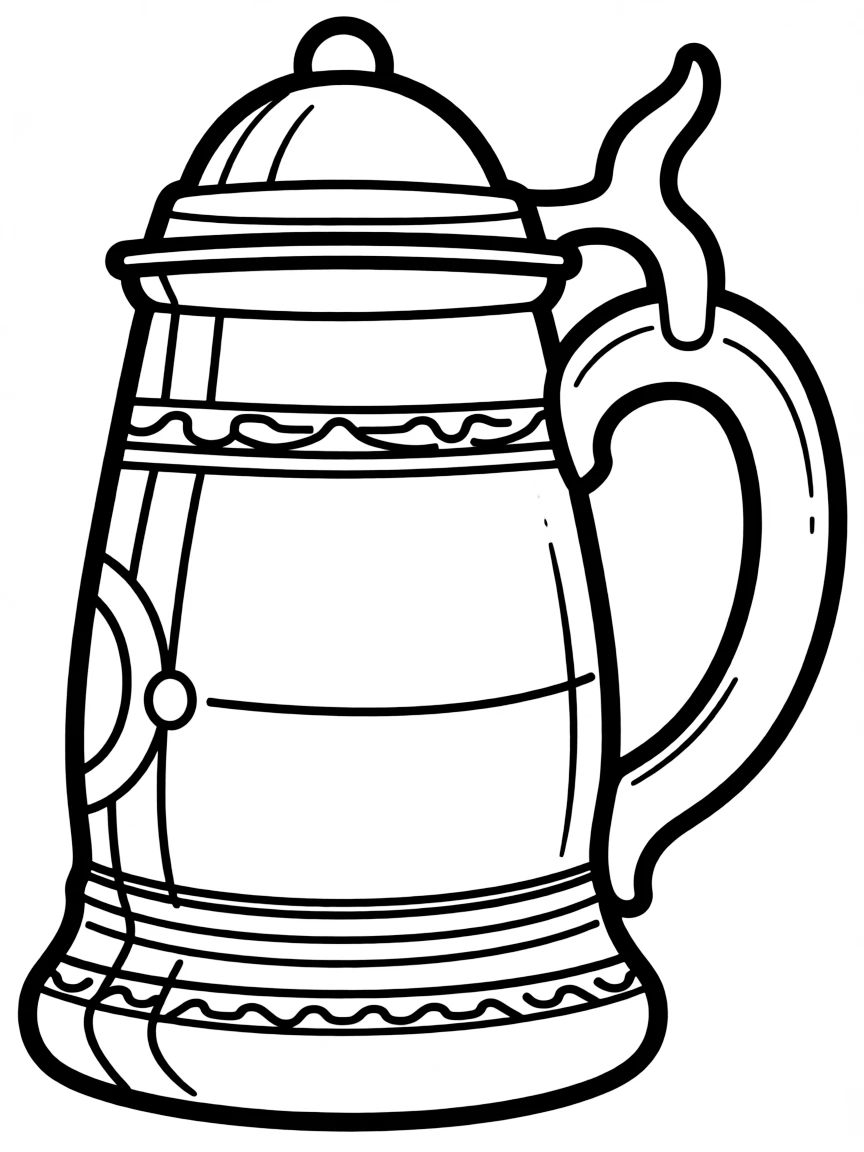 A simplified drawing of a beer stein for coloring.