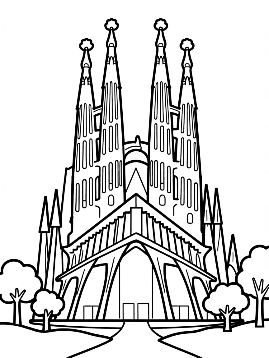 A simple outline of the Sagrada Familia in Barcelona, Spain.