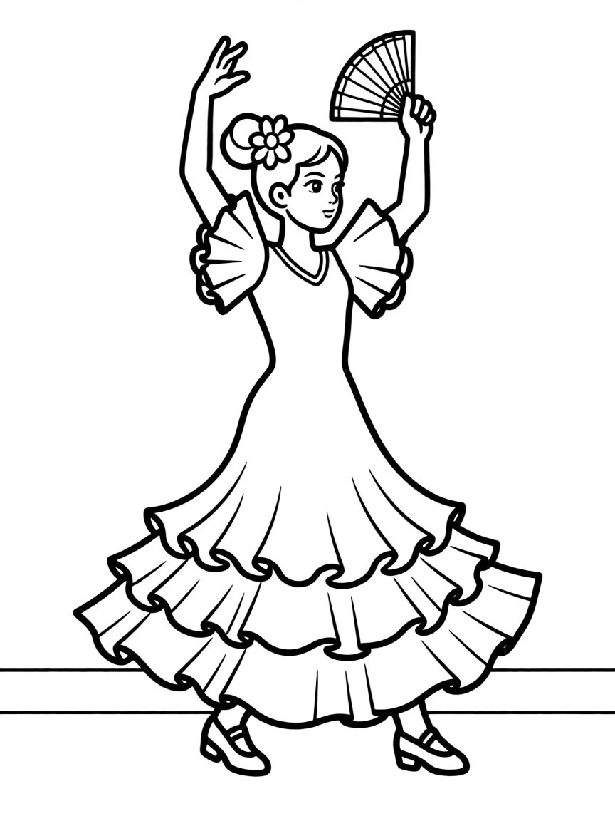A simplified drawing of a flamenco dancer for coloring.
