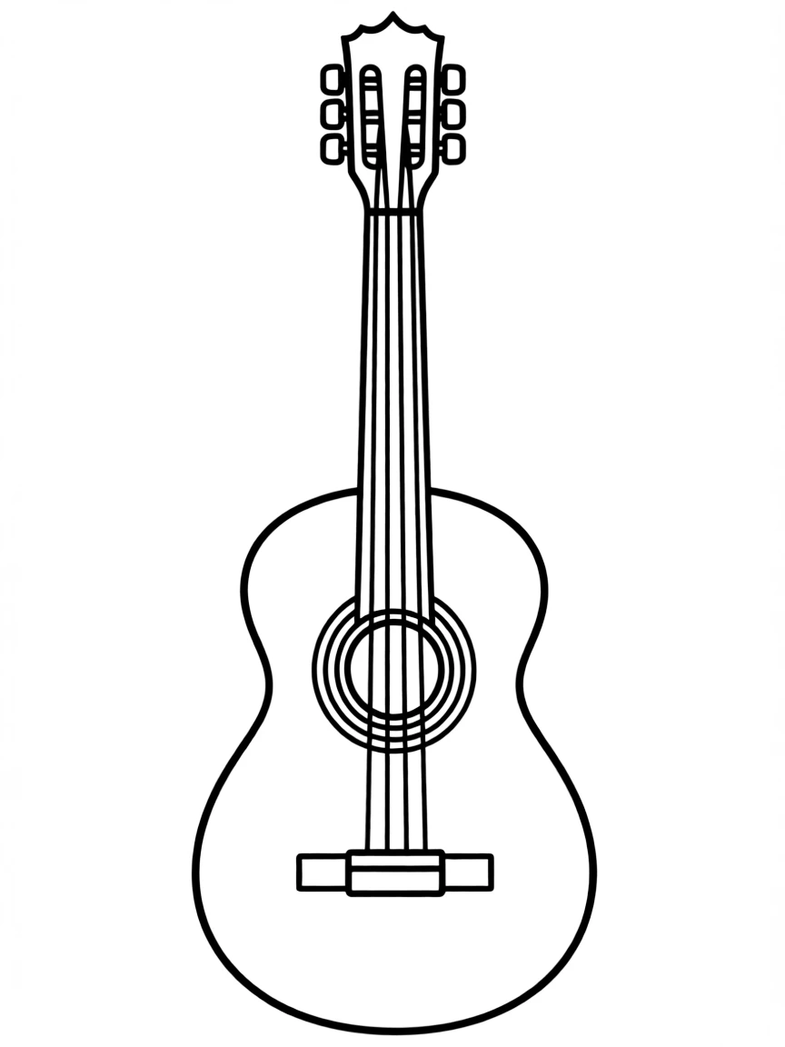 A simple outline of a Spanish guitar for coloring.