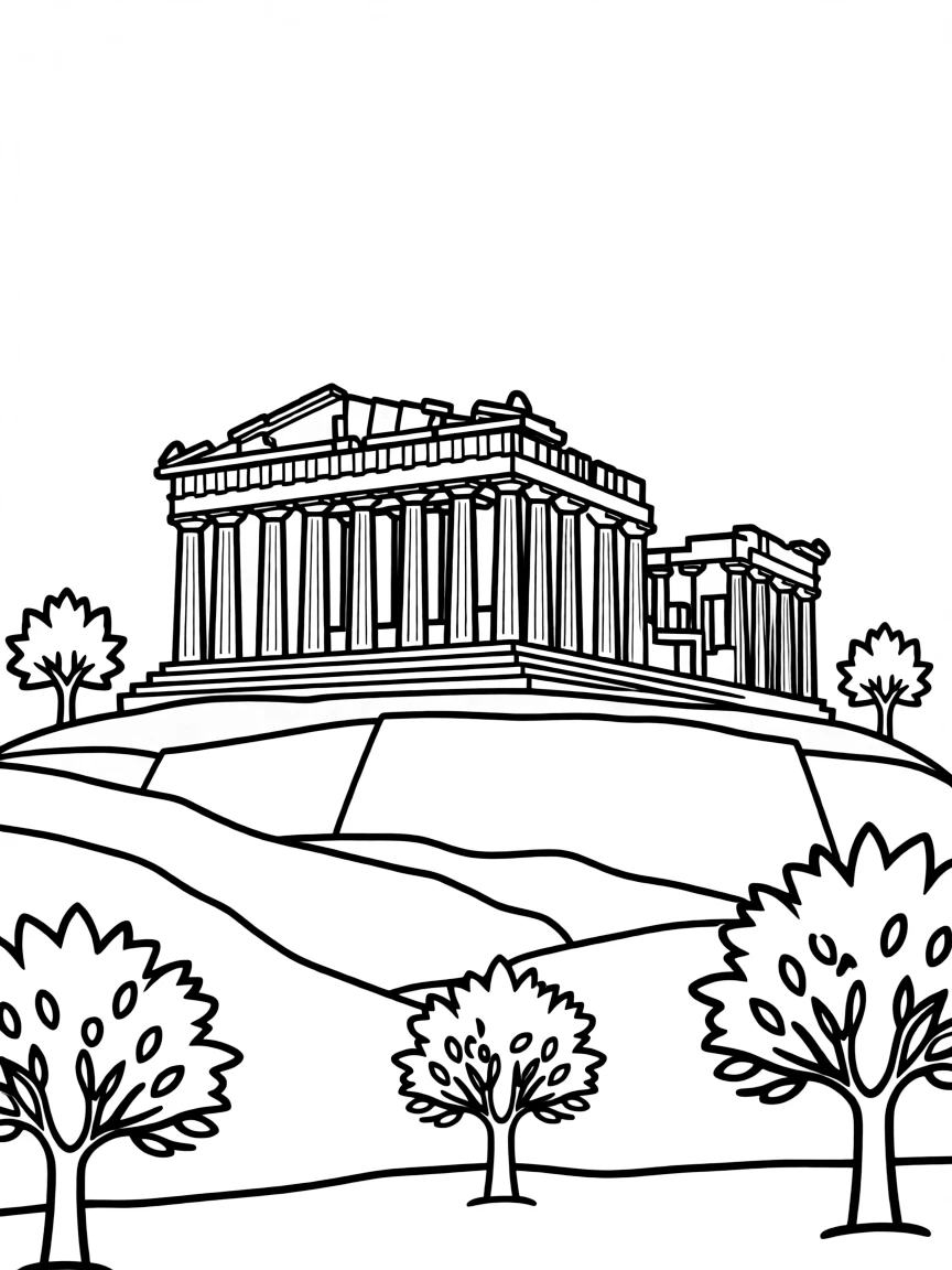 A simple outline of the Acropolis in Athens, Greece.