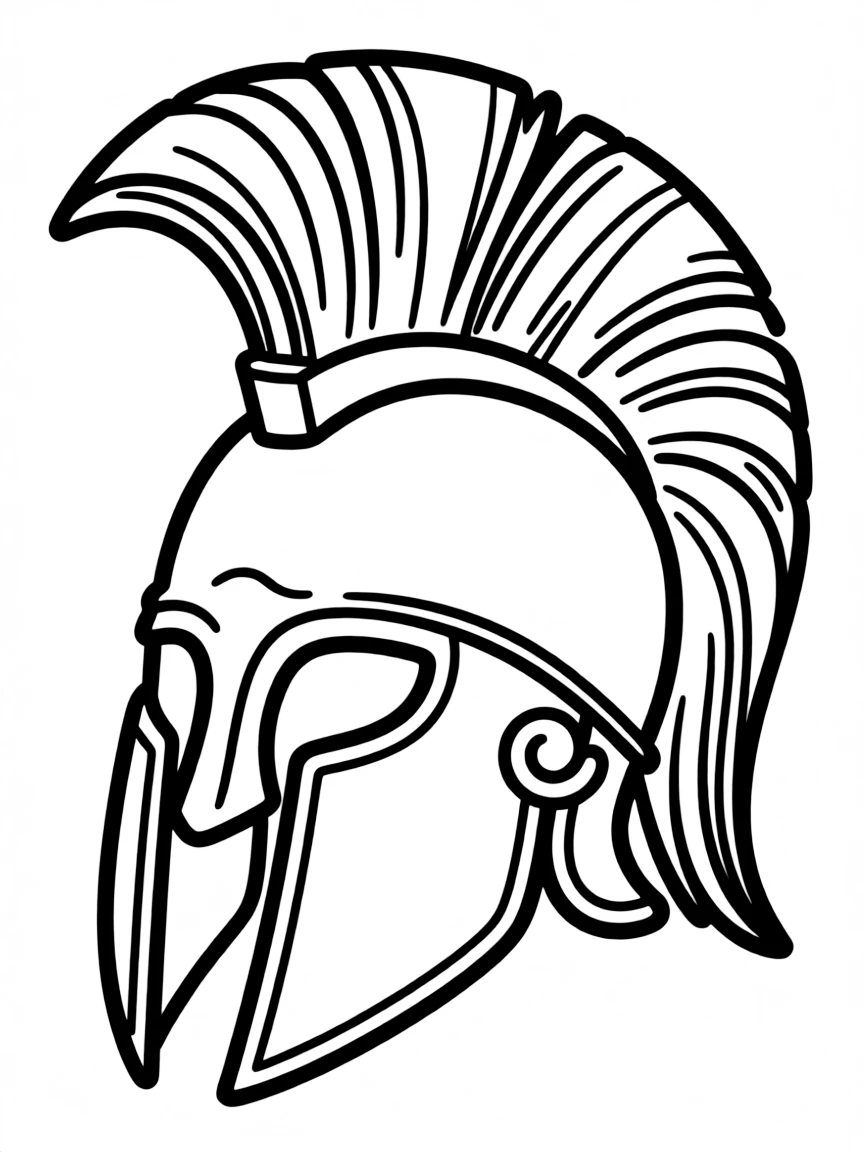 A simplified drawing of an ancient Greek helmet for coloring.