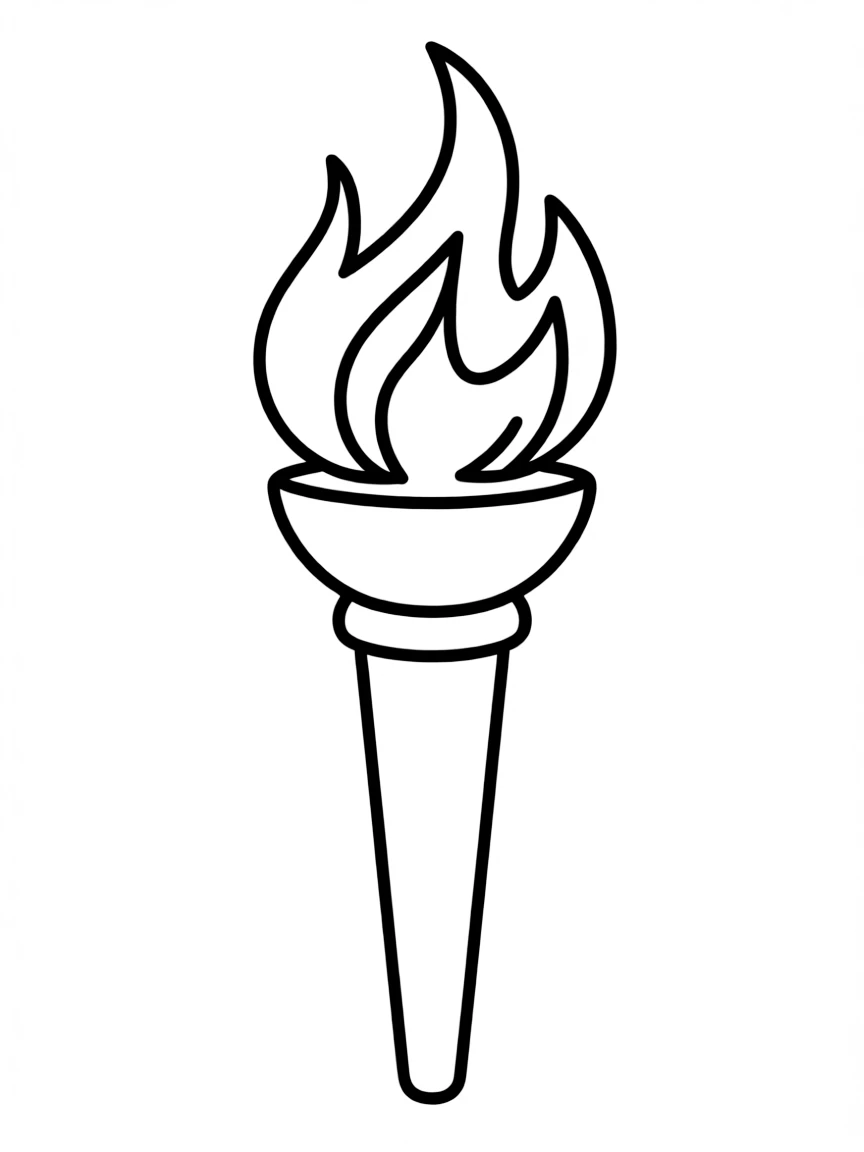 A drawing of a simplified Olympic torch for coloring.