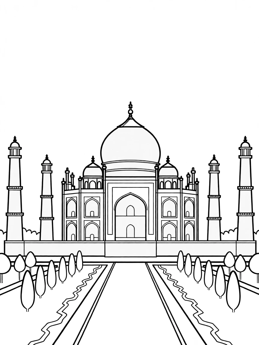 A simple outline of the Taj Mahal in Agra, India.