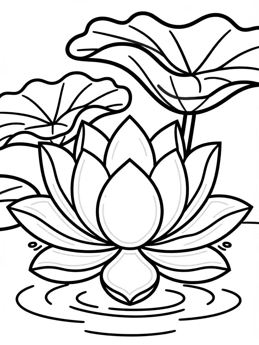A cute drawing of a lotus flower for coloring.