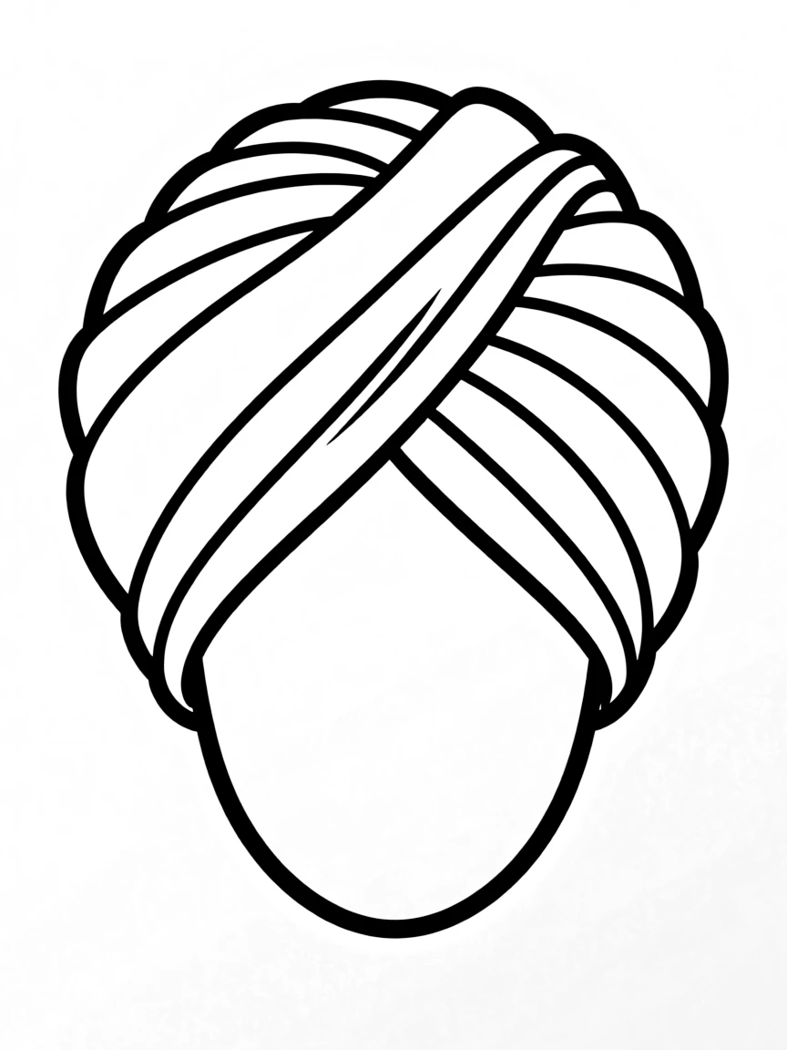A simple outline of a turban for coloring.
