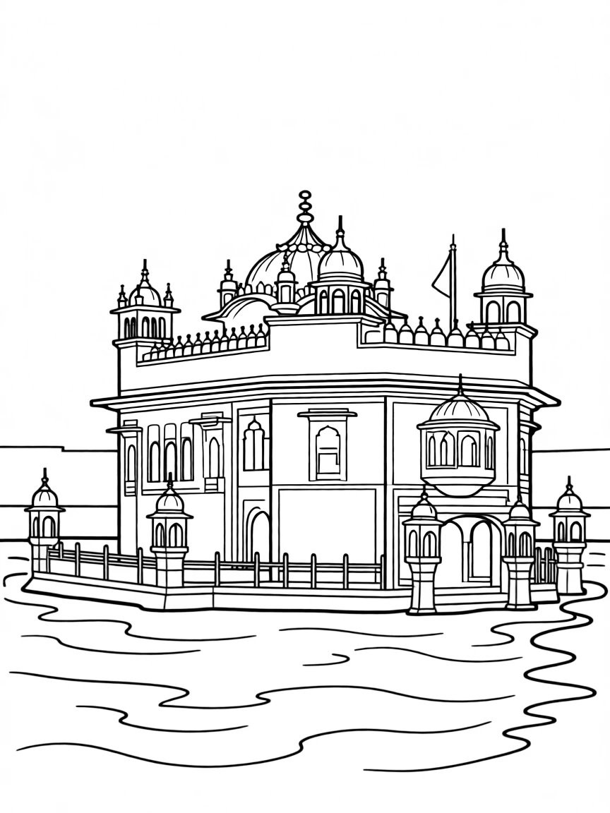 A simple outline of the Golden Temple in Amritsar, India.